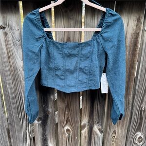 Stylish Teal Long Sleeve Corset Blouse